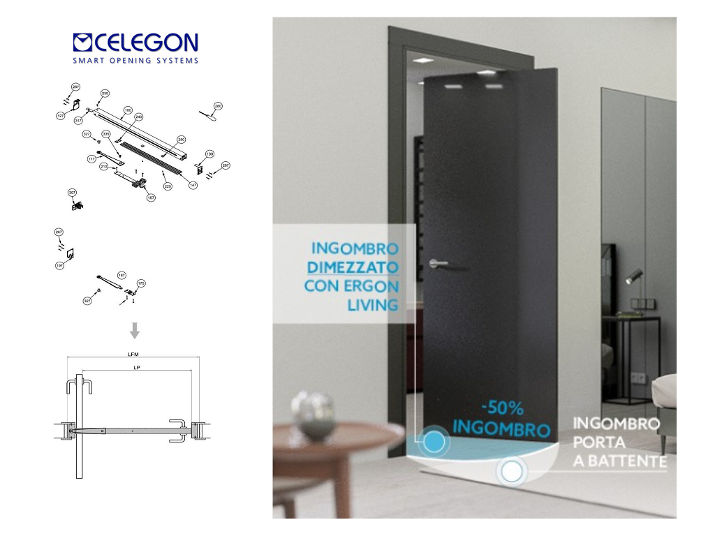 Binario T.E. Slim per Porte Traslanti Base Argento LFM cm.80-85-90-95-100 | Celegon - immagine 2